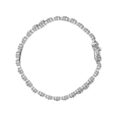 Haus Of Brilliance 18k White Gold 7 1/2 Cttw Diamond 3 Row Floral Link Bracelet In Metallic