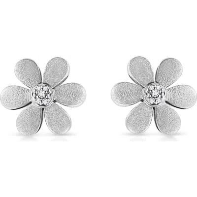 Haus Of Brilliance Matte Finished .925 Sterling Silver Diamond Accent Flower Hoop Stud Earring In White