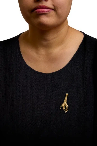 Haus Of Brilliance 18k Yellow Gold Diamond Accent And Blue Sapphire Giraffe Pin Brooch In Gold