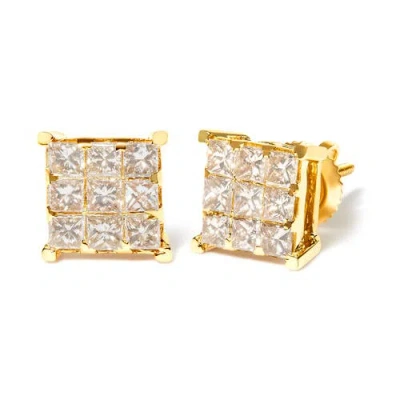 Haus Of Brilliance 14k Yellow Gold 1 1/2 Cttw Princess-cut Diamond Square Stud Earrings In Gold