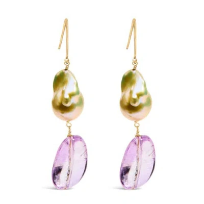 Haus Of Brilliance 14k Yellow Gold Amethyst And Baroque Pearl Drop And Dangle Earrings In Gold