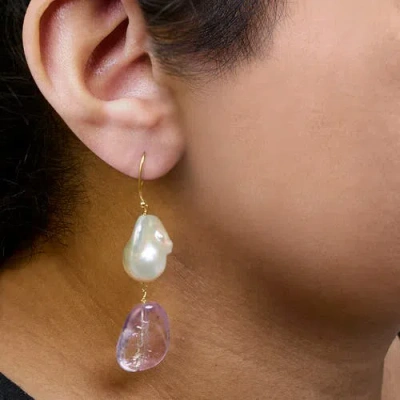 Haus Of Brilliance 14k Yellow Gold Amethyst And Baroque Pearl Drop And Dangle Earrings In Gold