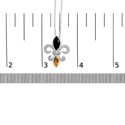 Haus Of Brilliance .925 Sterling Silver Marquise Onyx And Citrine And Diamond Accent Fleur De Lis Pendant Necklace In Metallic