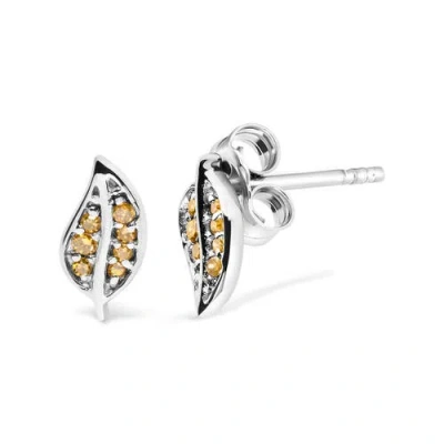 Haus Of Brilliance .925 Sterling Silver Yellow Diamond Accent Leaf Stud Earrings In Metallic