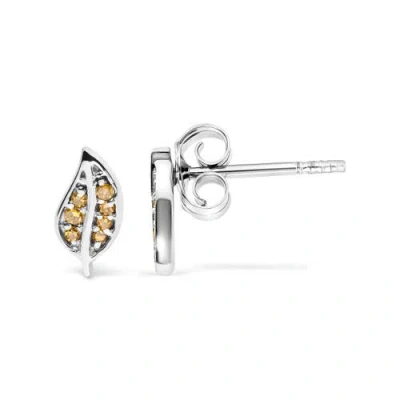 Haus Of Brilliance .925 Sterling Silver Yellow Diamond Accent Leaf Stud Earrings In Metallic