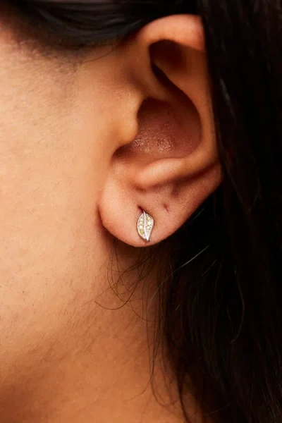 Haus Of Brilliance .925 Sterling Silver Yellow Diamond Accent Leaf Stud Earrings In Metallic