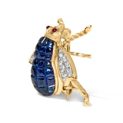 Haus Of Brilliance 18k Yellow Gold 3/8 Cttw Diamond And 5 4/5 Cttw Blue Sapphire Bumblebee Brooch Pin