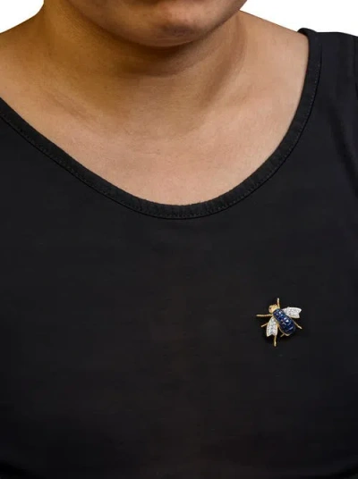 Haus Of Brilliance 18k Yellow Gold 3/8 Cttw Diamond And 5 4/5 Cttw Blue Sapphire Bumblebee Brooch Pin