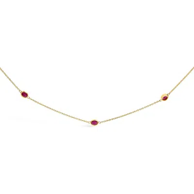 Haus Of Brilliance 14k Yellow Gold Bezel Set 4x3 Mm Oval Red Ruby Station Necklace In Gold