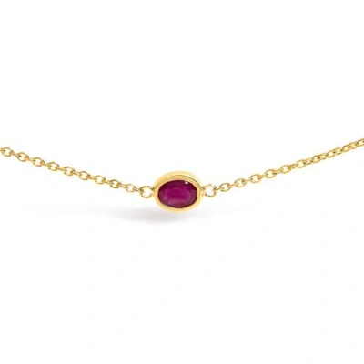 Haus Of Brilliance 14k Yellow Gold Bezel Set 4x3 Mm Oval Red Ruby Station Necklace In Gold