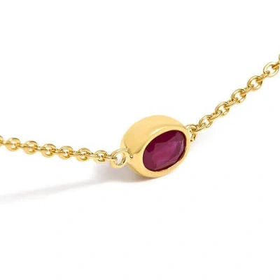 Haus Of Brilliance 14k Yellow Gold Bezel Set 4x3 Mm Oval Red Ruby Station Necklace In Gold