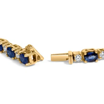 Haus Of Brilliance 18k Yellow Gold 3/4 Cttw Diamond And 5 1/3 Cttw Oval Blue Sapphire Alternating Link Bracelet In Gold