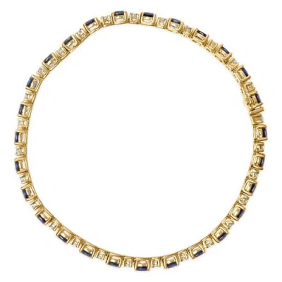 Haus Of Brilliance 18k Yellow Gold 3/4 Cttw Diamond And 5 1/3 Cttw Oval Blue Sapphire Alternating Link Bracelet In Gold