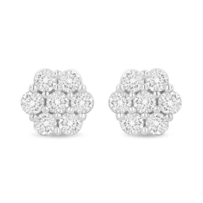 Haus Of Brilliance 14k White Gold 1.0 Ct Prong Rounddiamond Floral Stud Earrings In Metallic