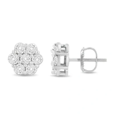 Haus Of Brilliance 14k White Gold 1.0 Ct Prong Rounddiamond Floral Stud Earrings In Metallic