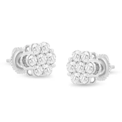 Haus Of Brilliance 14k White Gold 1.0 Ct Prong Rounddiamond Floral Stud Earrings In Metallic