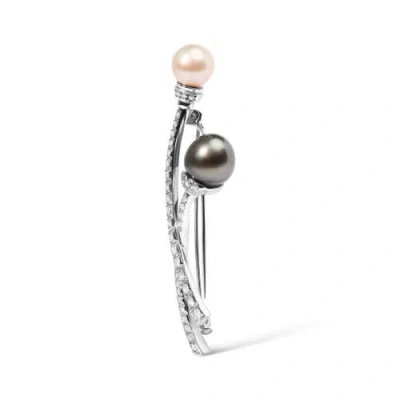 Haus Of Brilliance 18k Gold 3/5 Ctw Diamond And Cultured South Sea Pearl Brooch Pin In Metallic