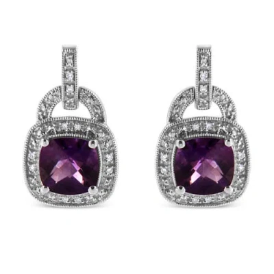 Haus Of Brilliance .925 Sterling Silver 8mm Natural Cushion Shaped Amethyst And Diamond Accent Halo With Push Back Dang In Purple