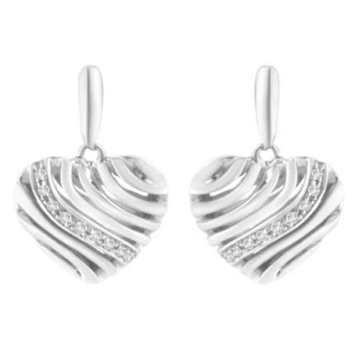 Haus Of Brilliance Sterling Silver Heart Diamond Accent Puff Earrings In White