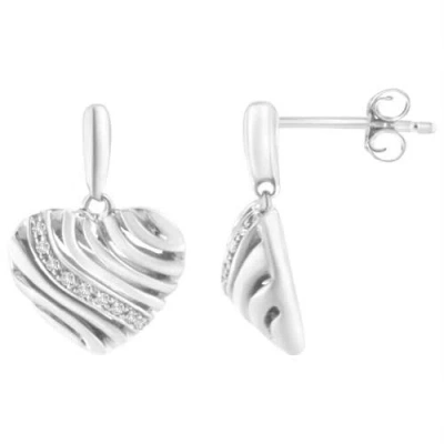 Haus Of Brilliance Sterling Silver Heart Diamond Accent Puff Earrings In White