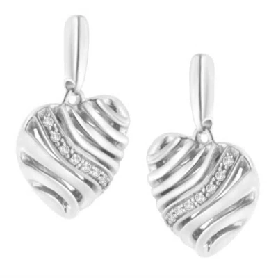 Haus Of Brilliance Sterling Silver Heart Diamond Accent Puff Earrings In White