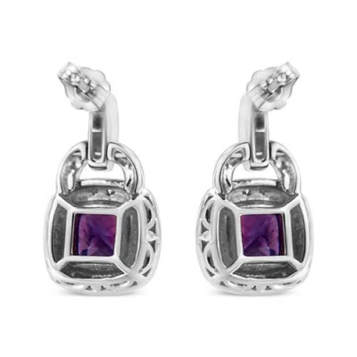 Haus Of Brilliance .925 Sterling Silver 8mm Natural Cushion Shaped Amethyst And Diamond Accent Halo With Push Back Dang In Purple