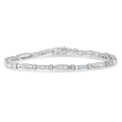 Haus Of Brilliance 10k White Gold Geometric Pattern Diamond Tennis Bracelet In Metallic