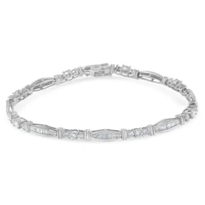 Haus Of Brilliance 10k White Gold Geometric Pattern Diamond Tennis Bracelet In Metallic