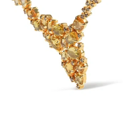 Haus Of Brilliance 18k Yellow Gold 1/2 Cttw Brown Diamond And Multi-size Oval Yellow Sapphire Cluster Cascade Station N