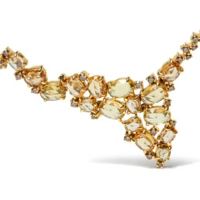 Haus Of Brilliance 18k Yellow Gold 1/2 Cttw Brown Diamond And Multi-size Oval Yellow Sapphire Cluster Cascade Station N
