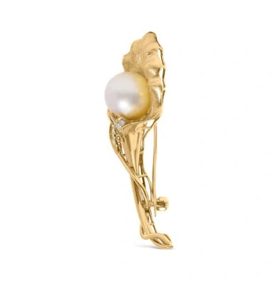 Haus Of Brilliance 18k Yellow Gold 2/5 Cttw Diamond And 12mm Cultured South Sea Pearl Flower Pin Bro