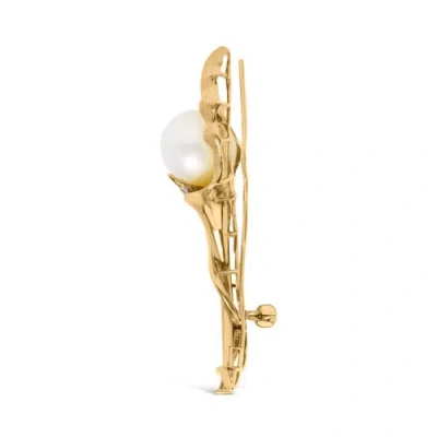 Haus Of Brilliance 18k Yellow Gold 2/5 Cttw Diamond And 12mm Cultured South Sea Pearl Flower Pin Bro
