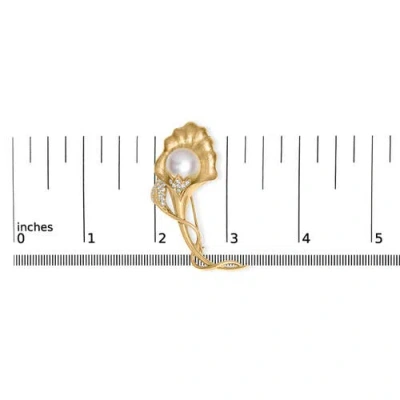Haus Of Brilliance 18k Yellow Gold 2/5 Cttw Diamond And 12mm Cultured South Sea Pearl Flower Pin Bro