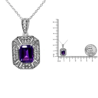 Haus Of Brilliance Silver Purple Amethyst And Diamond Accent Art Deco Style Pendant Necklace In Metallic