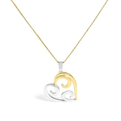 Haus Of Brilliance 10k Yellow Gold Over Silver Open Heart With Swirls Box Chain Pendant Necklace In Gold