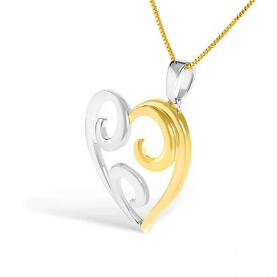 Haus Of Brilliance 10k Yellow Gold Over Silver Open Heart With Swirls Box Chain Pendant Necklace In Gold