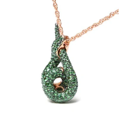 Haus Of Brilliance 18k Gold Tsavorite Gemstone Spiral Snake Design Pendant Necklace In Green