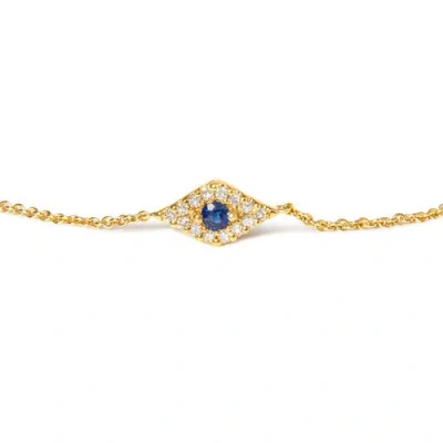 Haus Of Brilliance 10k Yellow Gold Blue Sapphire And Diamond Accent Evil Eye Station Link Bracelet In Yellow