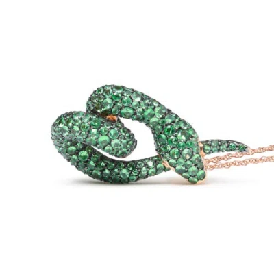 Haus Of Brilliance 18k Gold Tsavorite Gemstone Spiral Snake Design Pendant Necklace In Green