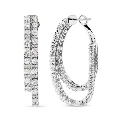 Haus Of Brilliance 14k White Gold 4.0 Cttw Diamond Asymmetrical Inside Out Double-hoop Earrings