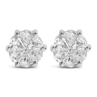 Haus Of Brilliance 14k White Gold 1.00 Cttw Pie Cut Diamond Solitaire Style Stud Earring In Metallic