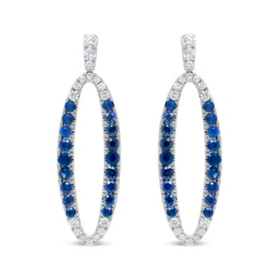 Haus Of Brilliance 18k White Gold 1 1/10 Cttw Diamond & Sapphire Openwork Oval Shaped Dangle Earring In White