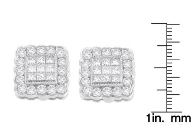 Haus Of Brilliance 14k White Gold 1.0 Cttw Diamond Scallop-edge Framed Square Halo Stud Earrings In White