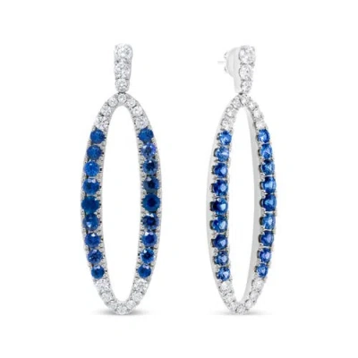 Haus Of Brilliance 18k White Gold 1 1/10 Cttw Diamond & Sapphire Openwork Oval Shaped Dangle Earring In White