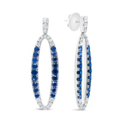 Haus Of Brilliance 18k White Gold 1 1/10 Cttw Diamond & Sapphire Openwork Oval Shaped Dangle Earring In White