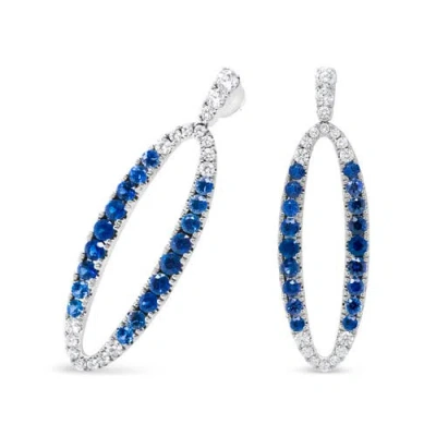 Haus Of Brilliance 18k White Gold 1 1/10 Cttw Diamond & Sapphire Openwork Oval Shaped Dangle Earring In White