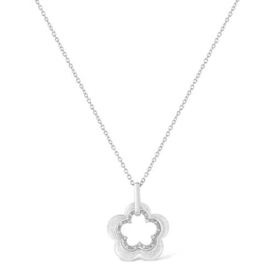 Haus Of Brilliance Matte Finished Silver Diamond Accent Double Flower Shape Satin Pendant Necklace In Metallic