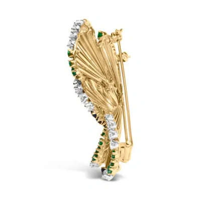 Haus Of Brilliance 18k Yellow Gold 2 1/3 Cttw Diamond, Sapphire, And Emerald Sculpted Petal Brooch Pin In Gold