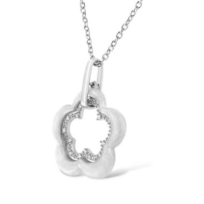 Haus Of Brilliance Matte Finished Silver Diamond Accent Double Flower Shape Satin Pendant Necklace In Metallic