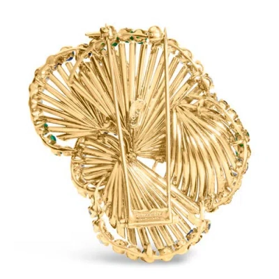 Haus Of Brilliance 18k Yellow Gold 2 1/3 Cttw Diamond, Sapphire, And Emerald Sculpted Petal Brooch Pin In Gold